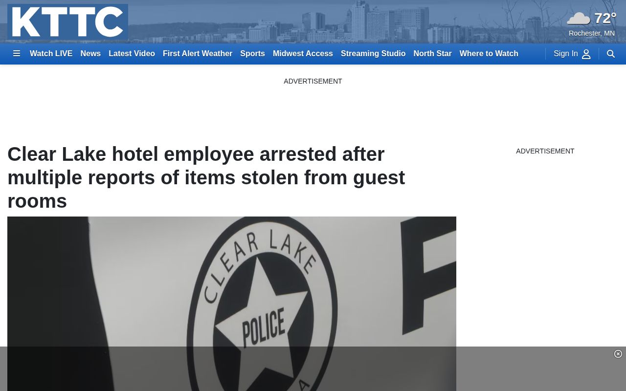 KTTC report about a Clear Lake Police arrest and county jail custody