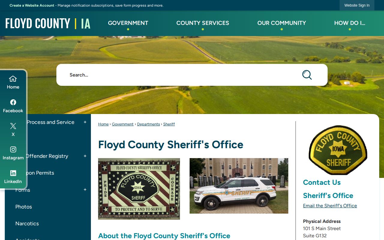 Floyd County Sheriff official website relevant to Nora Springs custody routing