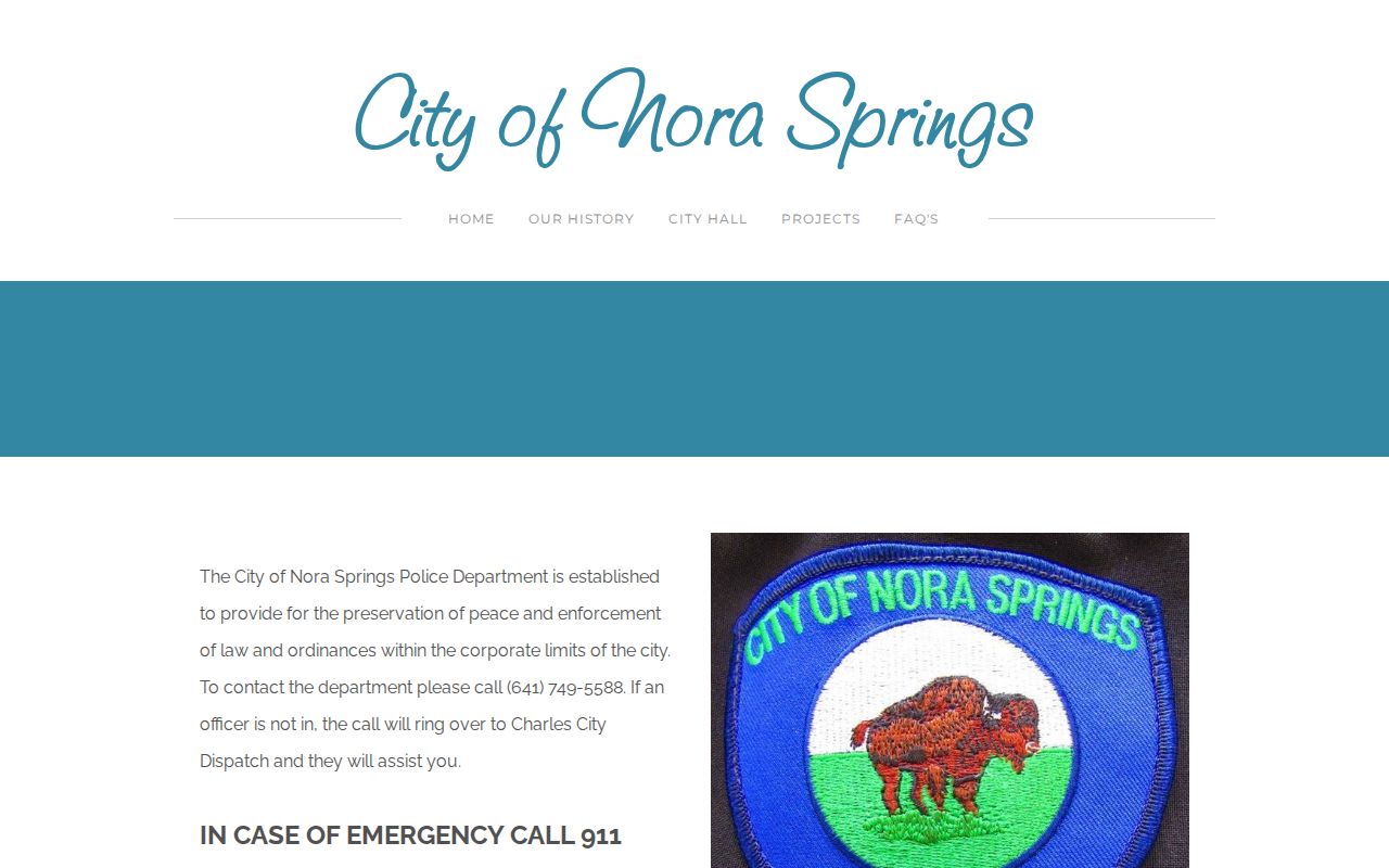 Official Nora Springs Police Department page with local contact information